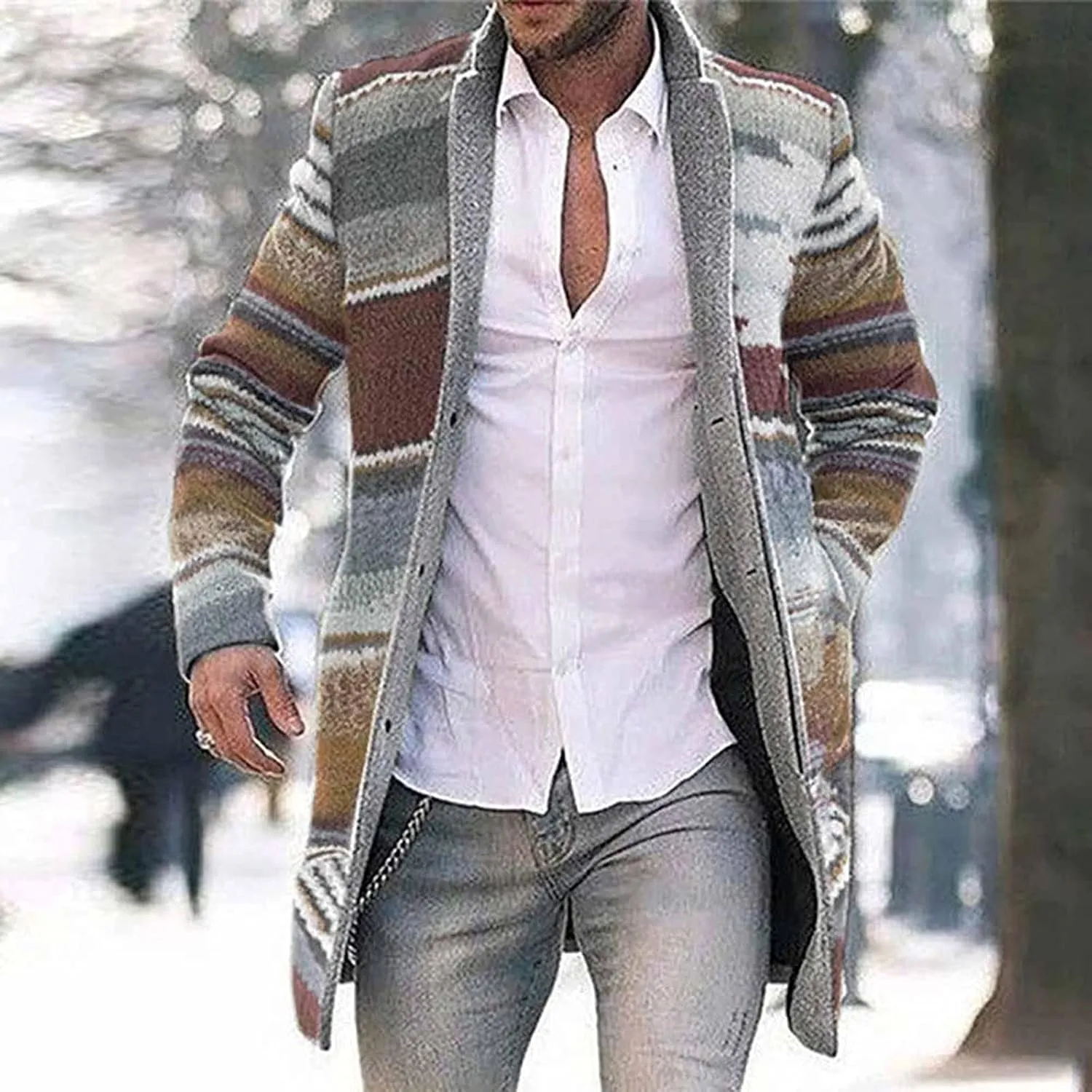ZYXTIM Men's Floral Pattern Printed Cable Knit Cardigan Shawl Lapel Casual Open Front Button Down Slim Long Sleeve Sweaters