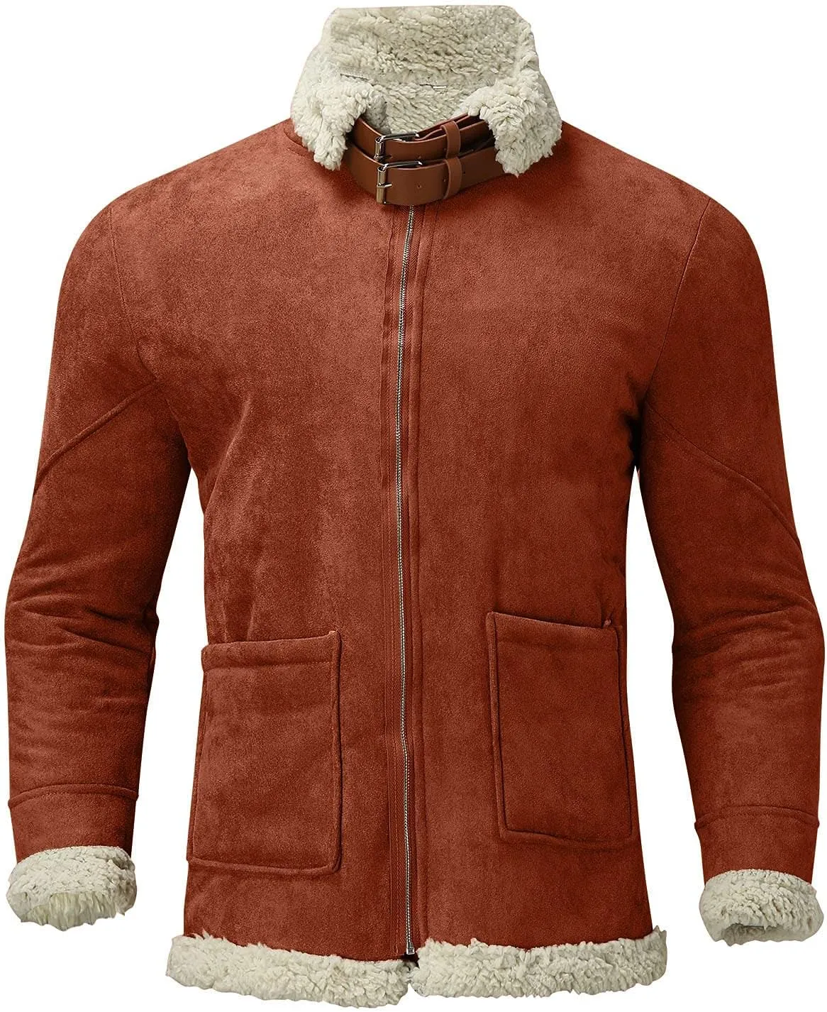 ZYXTIM Warm Winter Jacket for Men Fur Collar Suede Bomber Jackets Heavyweight Fleece Sherpa Lined Zipper Trucker Jacket